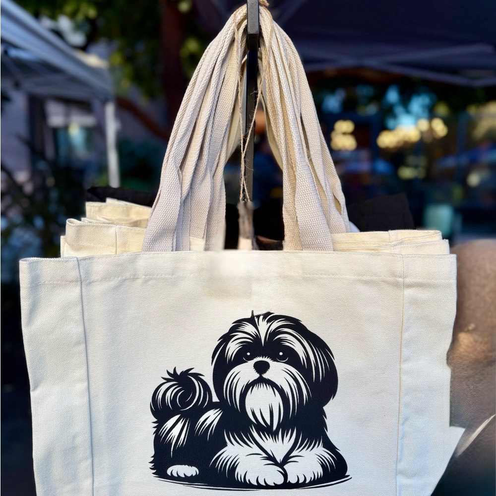 Canvas Tote Bag with Black Dog Print - Pets Dog